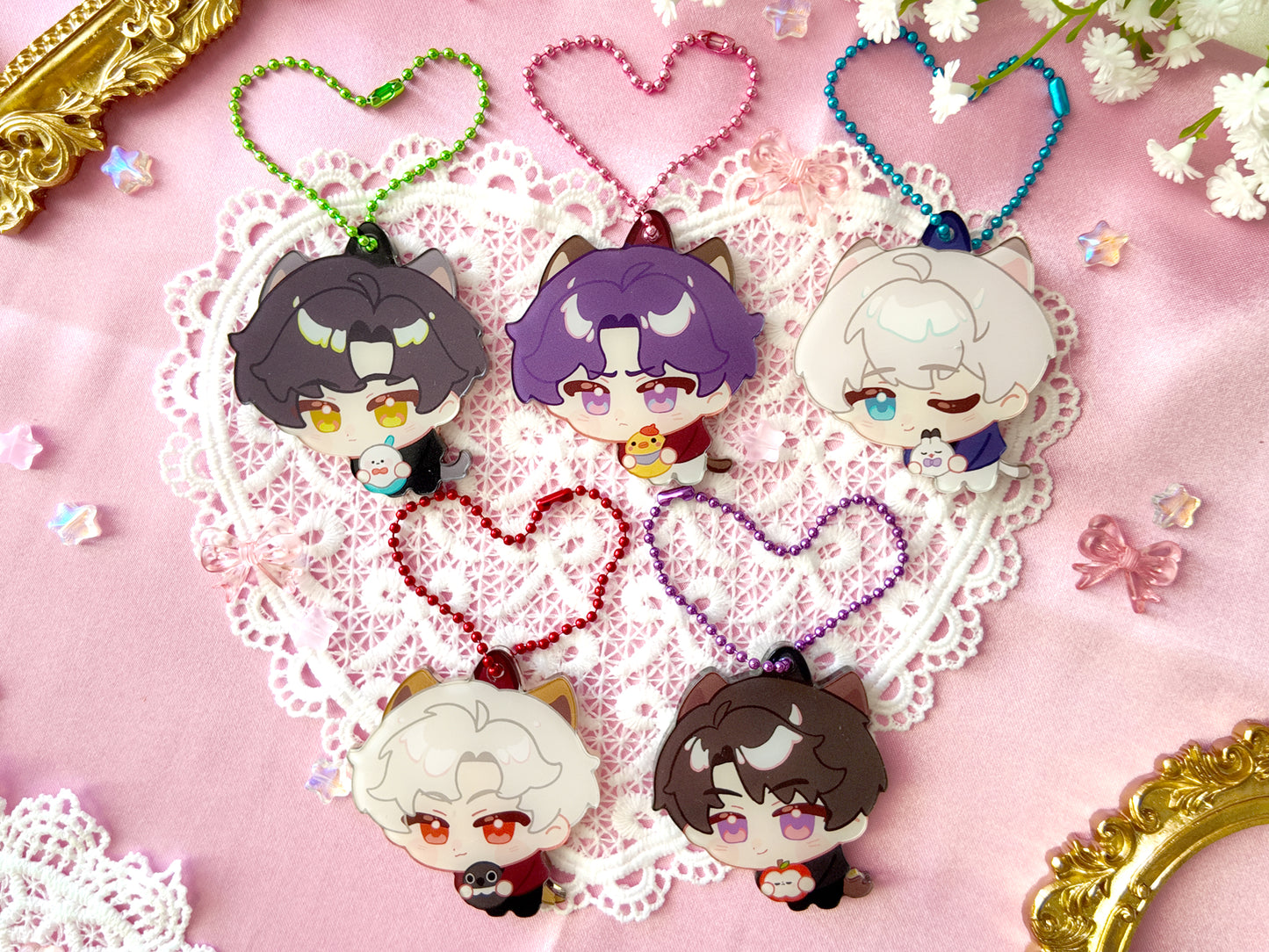 love and deepspace kitty charms (2” acrylic)